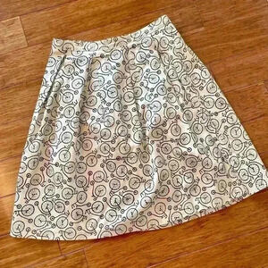 IXIA ModCloth Cream Black Bicycle Print Pleated Skirt Women’s Size Small